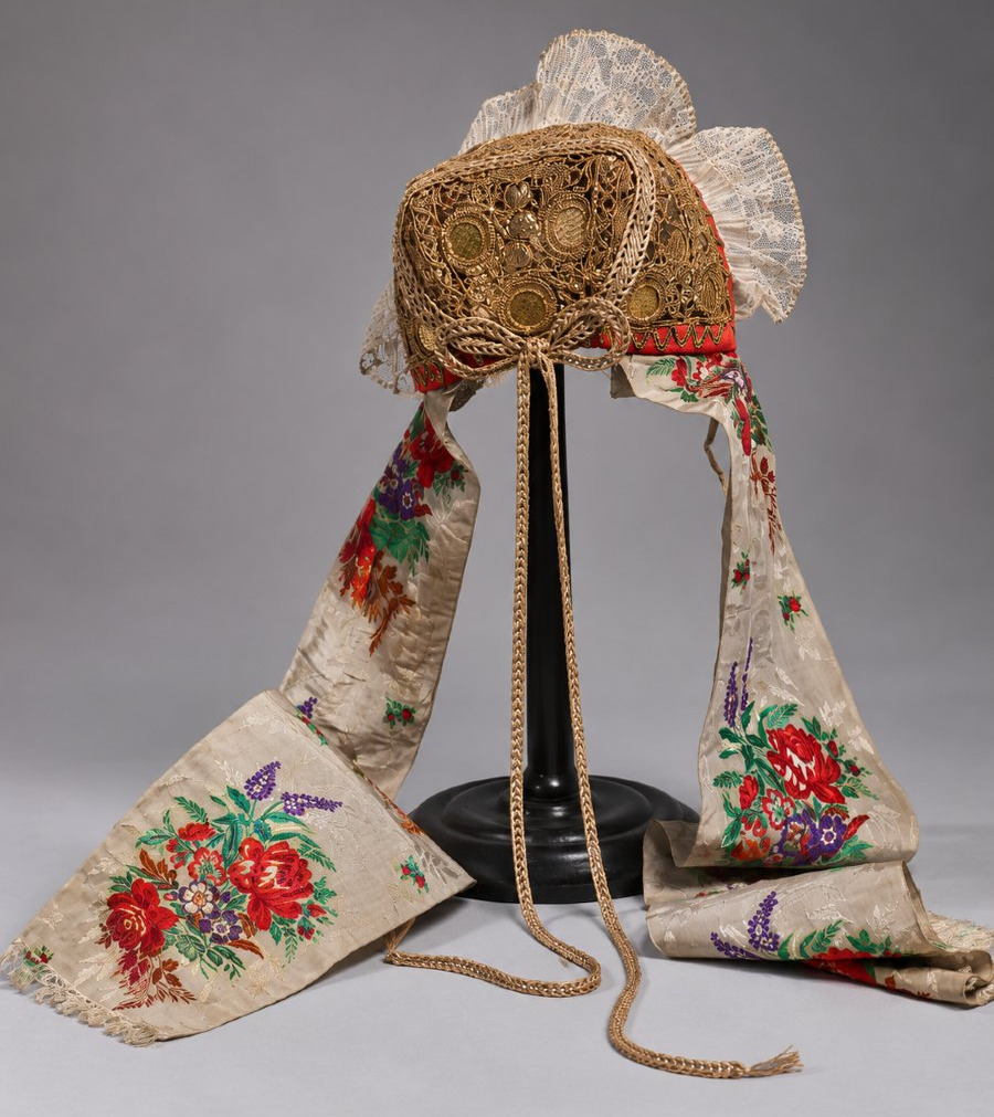 Bonnet / Coiffe Alsacienne , Coiffe Dorée , Costume Folklorique , Ruban De Soie , XIXe , Or-photo-3