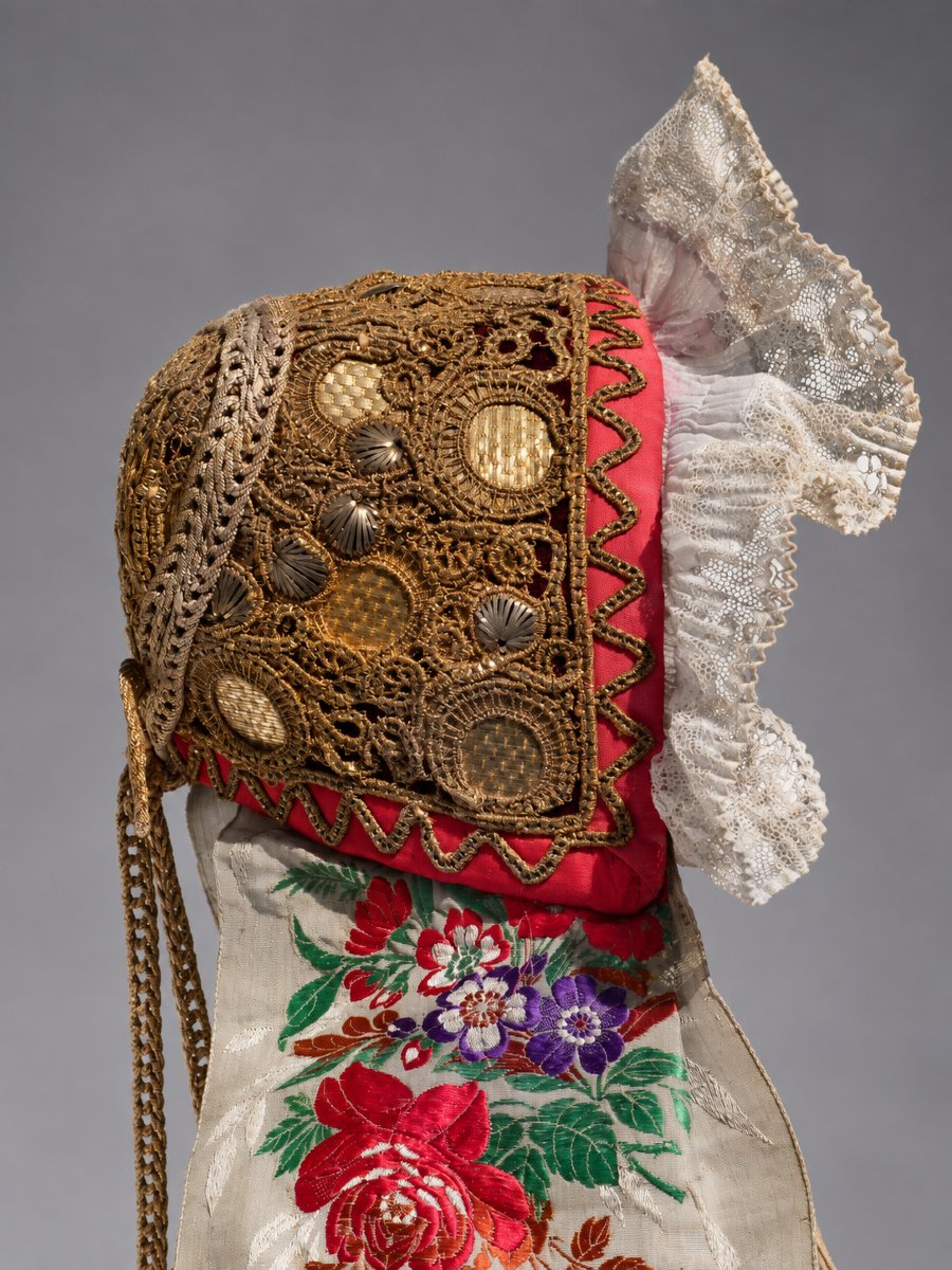 Bonnet / Coiffe Alsacienne , Coiffe Dorée , Costume Folklorique , Ruban De Soie , XIXe , Or-photo-4