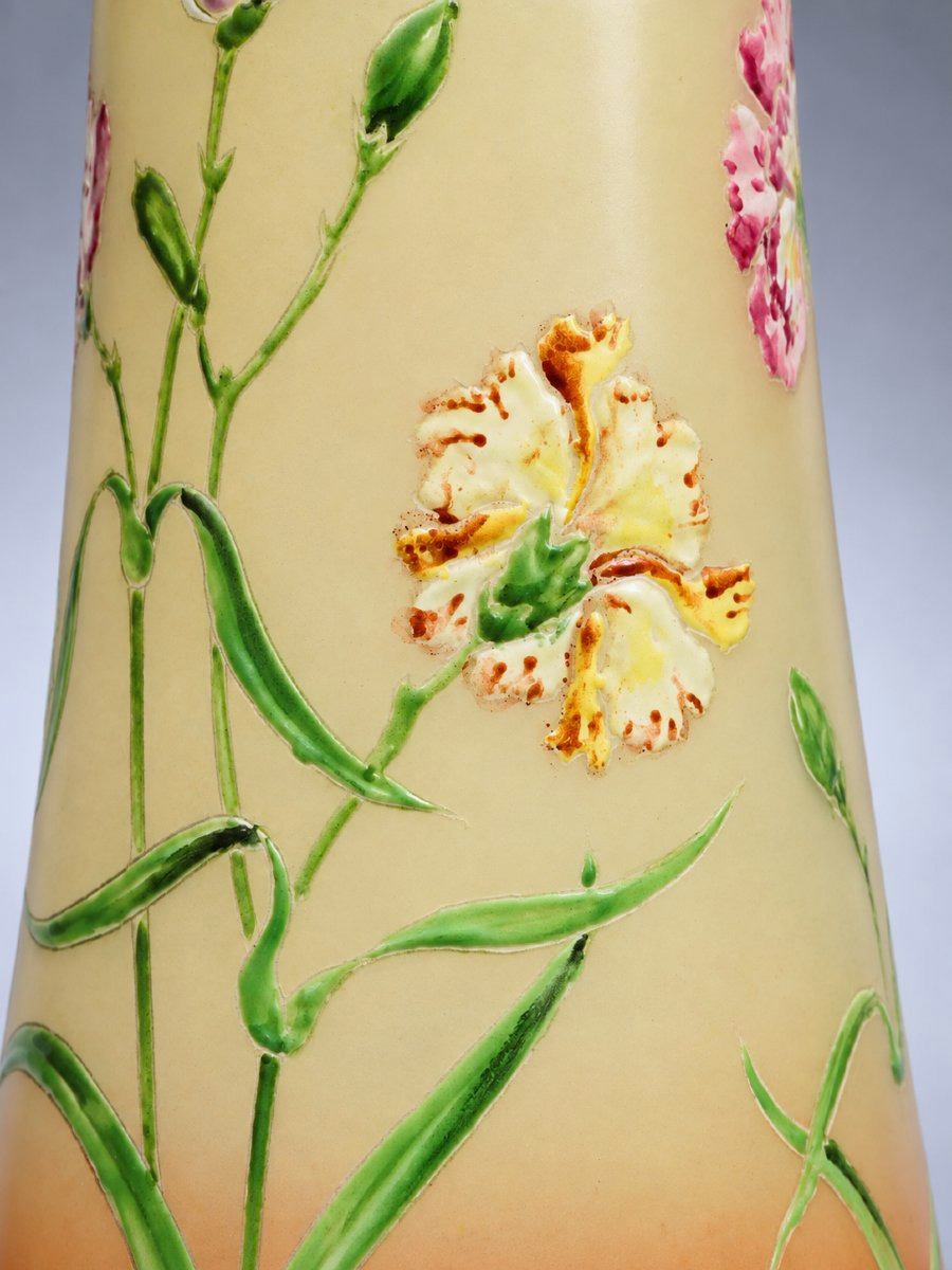 Grand Vase Diabolo En Verre Emaillé , Theodore Legras , Style Art Nouveau , Lierre , 1900-photo-3