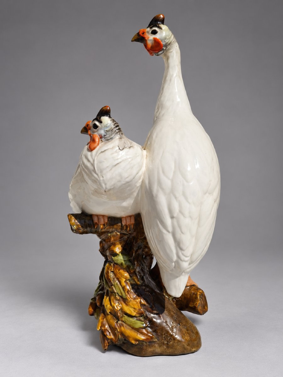 Important groupe animalier en céramique émaillée Pintades Guido Cacciapuoti , Barbotine 1920-photo-2