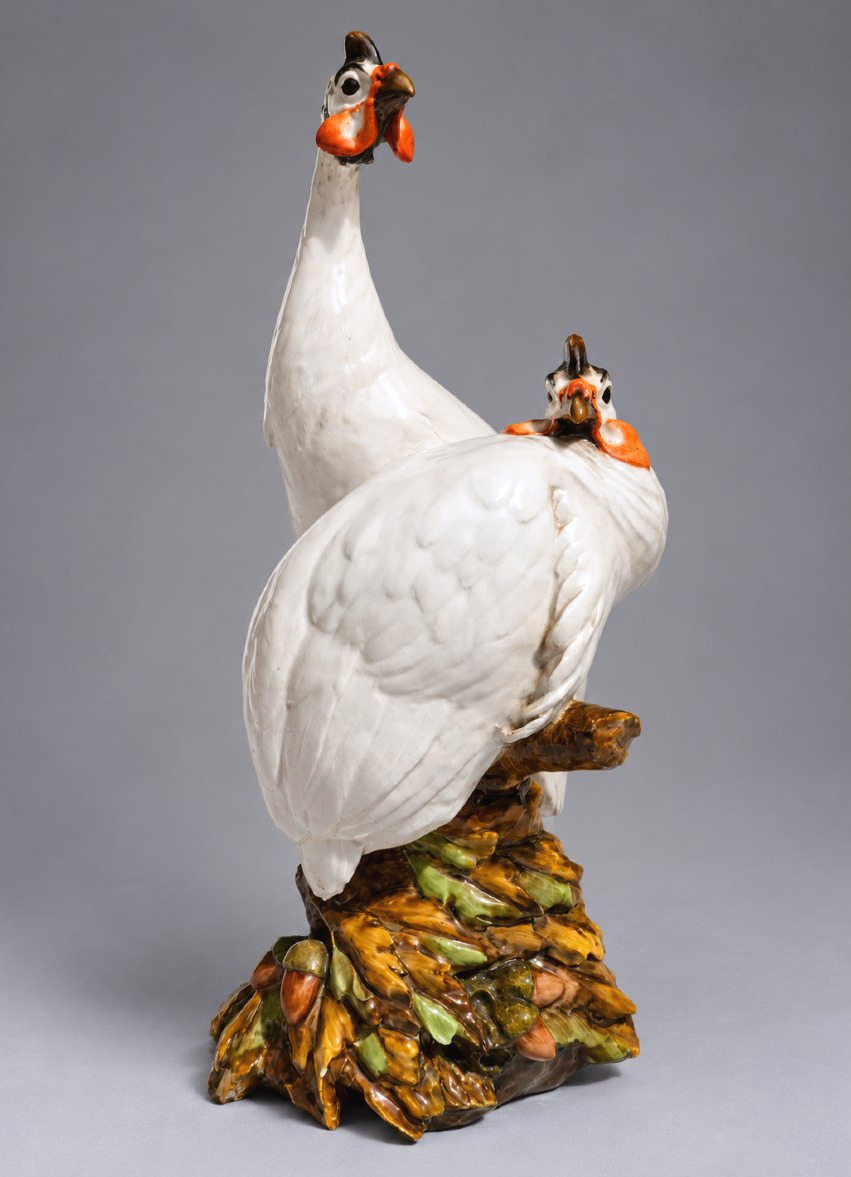 Important groupe animalier en céramique émaillée Pintades Guido Cacciapuoti , Barbotine 1920-photo-1