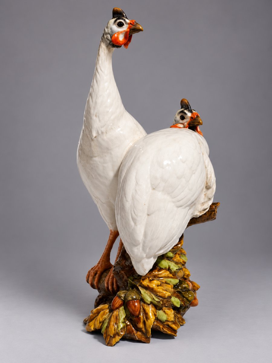 Important groupe animalier en céramique émaillée Pintades Guido Cacciapuoti , Barbotine 1920-photo-2