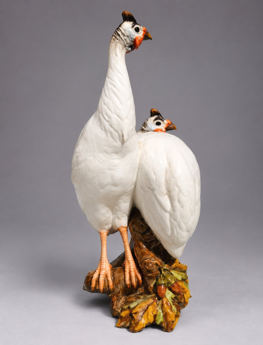 Important groupe animalier en céramique émaillée Pintades Guido Cacciapuoti , Barbotine 1920-photo-3