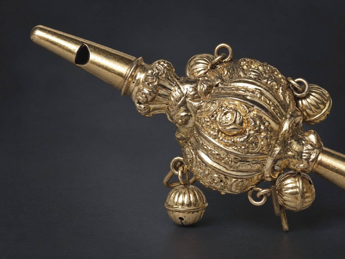 Napoleon III Rattle In Solid Silver & Vermeil, Mother-of-pearl Handle, Toy, 19th-century Whistle -photo-2