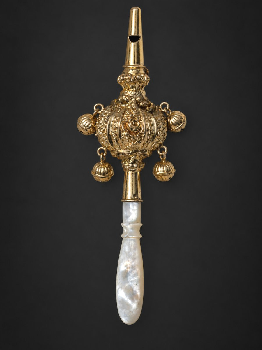 Napoleon III Rattle In Solid Silver & Vermeil, Mother-of-pearl Handle, Toy, 19th-century Whistle -photo-3