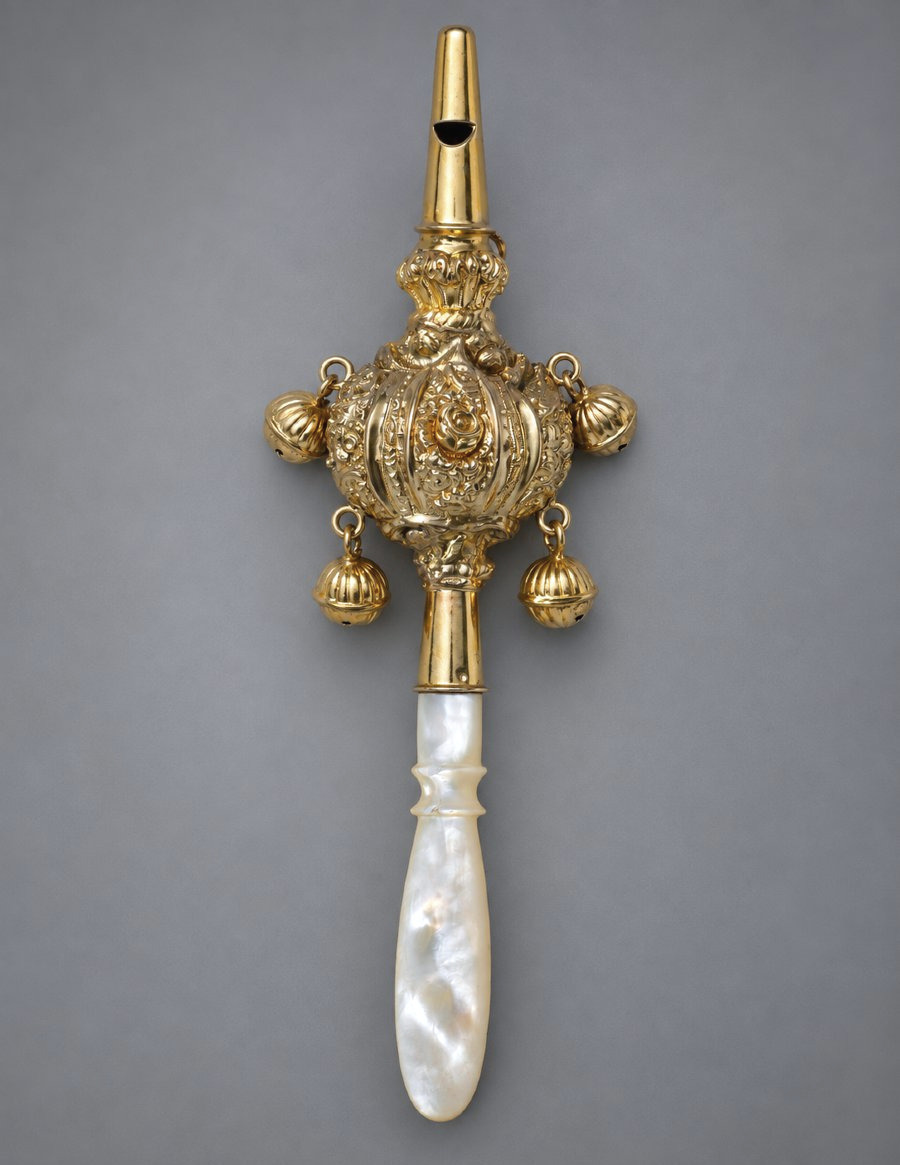 Napoleon III Rattle In Solid Silver & Vermeil, Mother-of-pearl Handle, Toy, 19th-century Whistle -photo-1