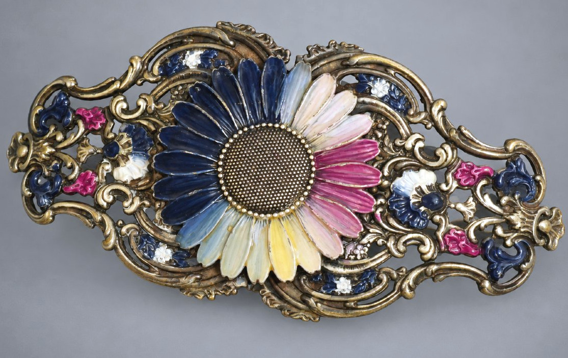 Boucle de ceinture ancienne en métal et émaux Art Nouveau Décor floral – XIXe siècle -photo-2