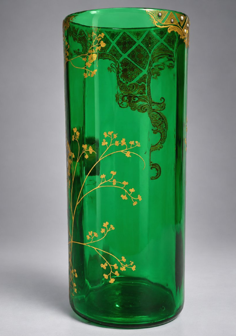 Vase Rouleau En Verre Emaillé Epoque Art Nouveau , Modele Theodore Legras XIXe Au Louvre Paris-photo-3