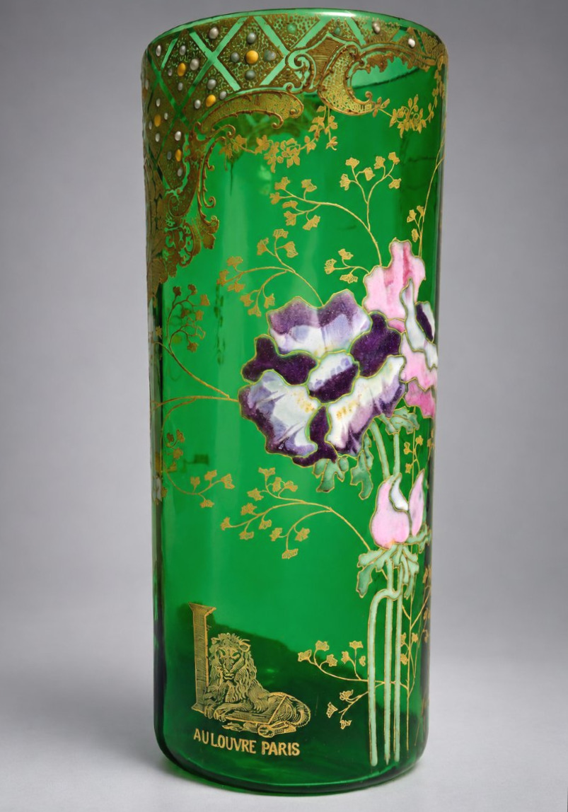 Vase Rouleau En Verre Emaillé Epoque Art Nouveau , Modele Theodore Legras XIXe Au Louvre Paris-photo-4