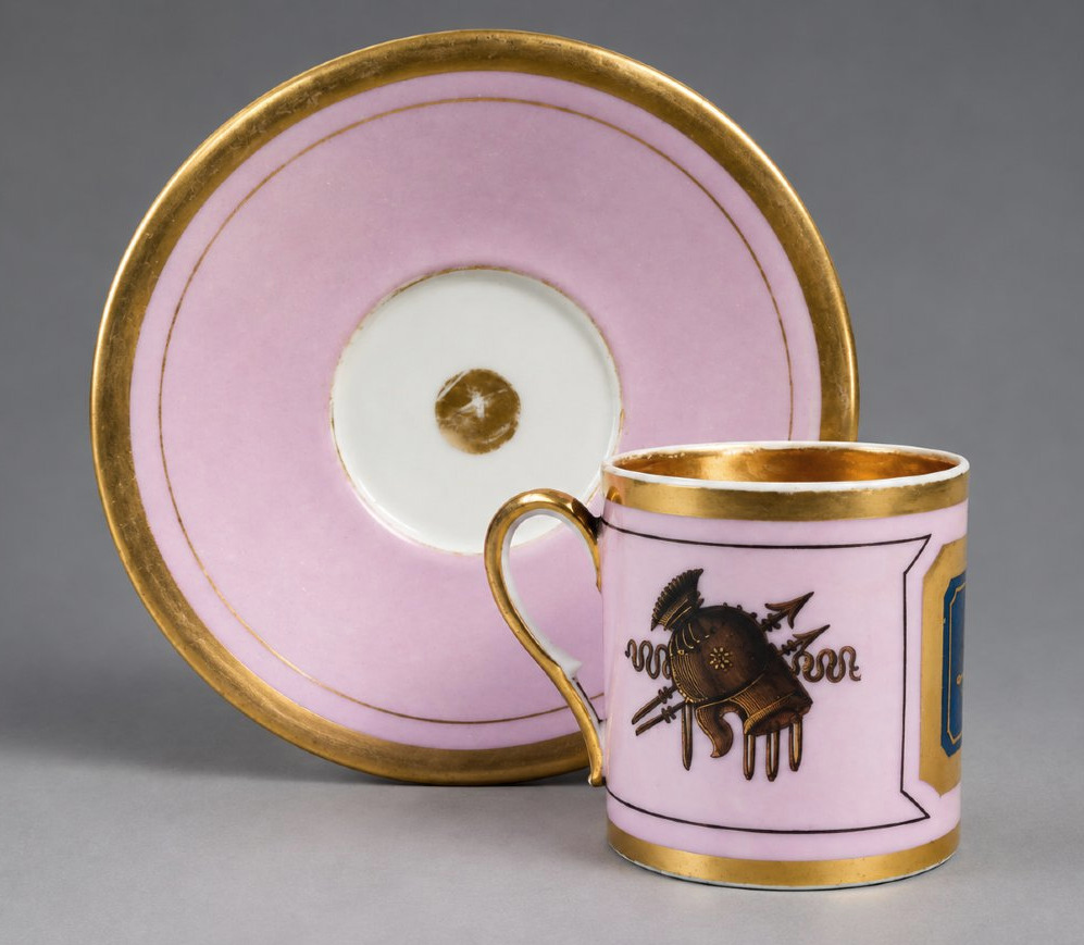 Porcelain Cup And Saucer With "warrior Attributes" Design, Empire/restoration Period-photo-3