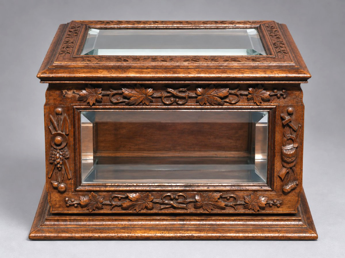 19th-century Napoleon III Carved Wood And Beveled Glass Liqueur Set, Black Forest-photo-2