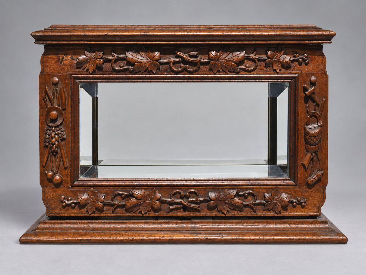 19th-century Napoleon III Carved Wood And Beveled Glass Liqueur Set, Black Forest-photo-3
