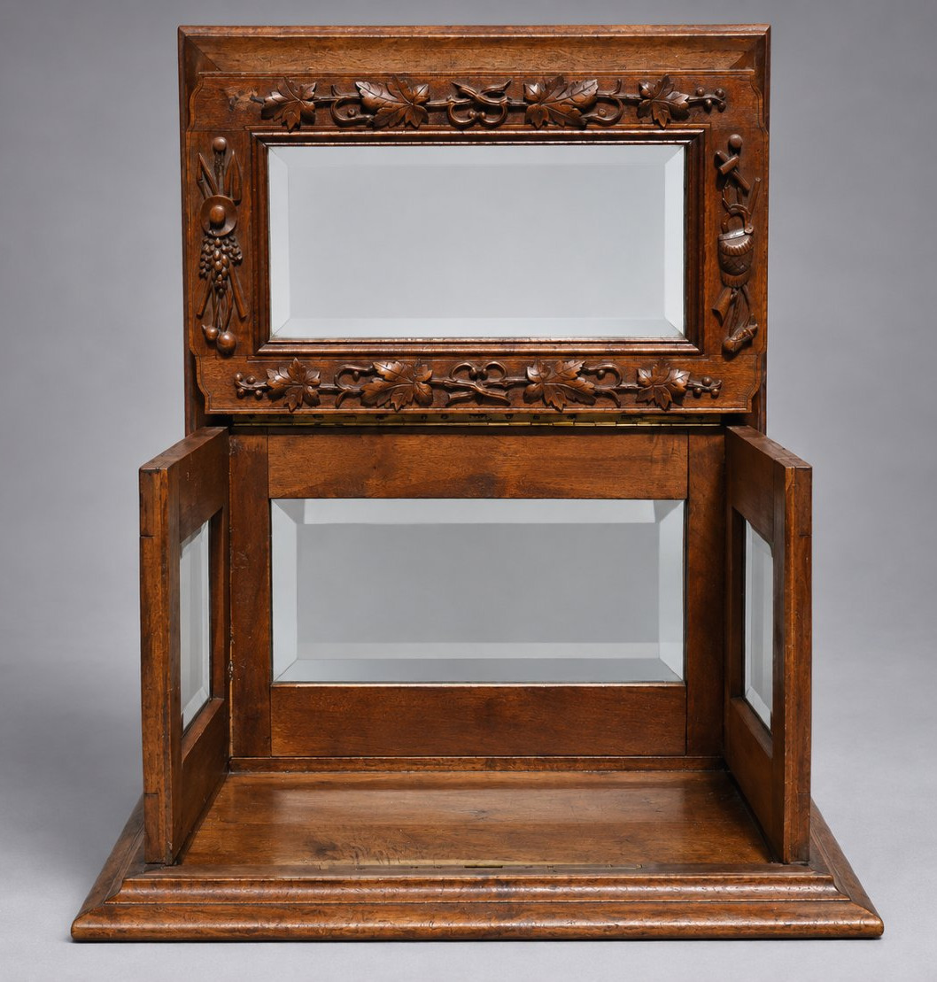 19th-century Napoleon III Carved Wood And Beveled Glass Liqueur Set, Black Forest-photo-4