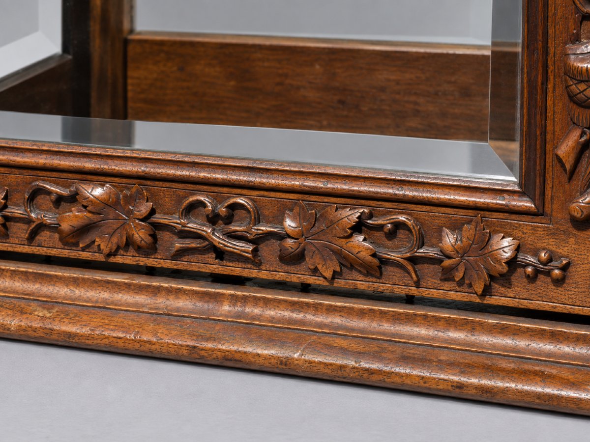 19th-century Napoleon III Carved Wood And Beveled Glass Liqueur Set, Black Forest-photo-3