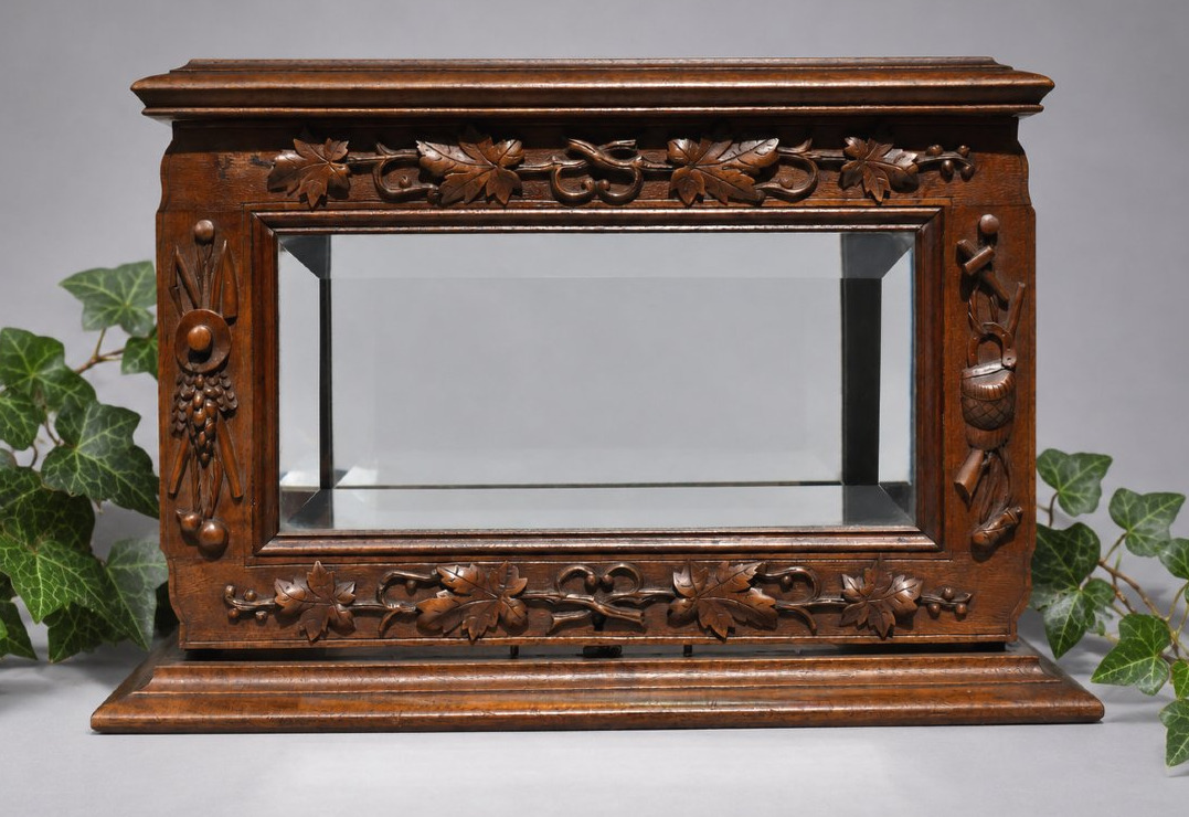 19th-century Napoleon III Carved Wood And Beveled Glass Liqueur Set, Black Forest