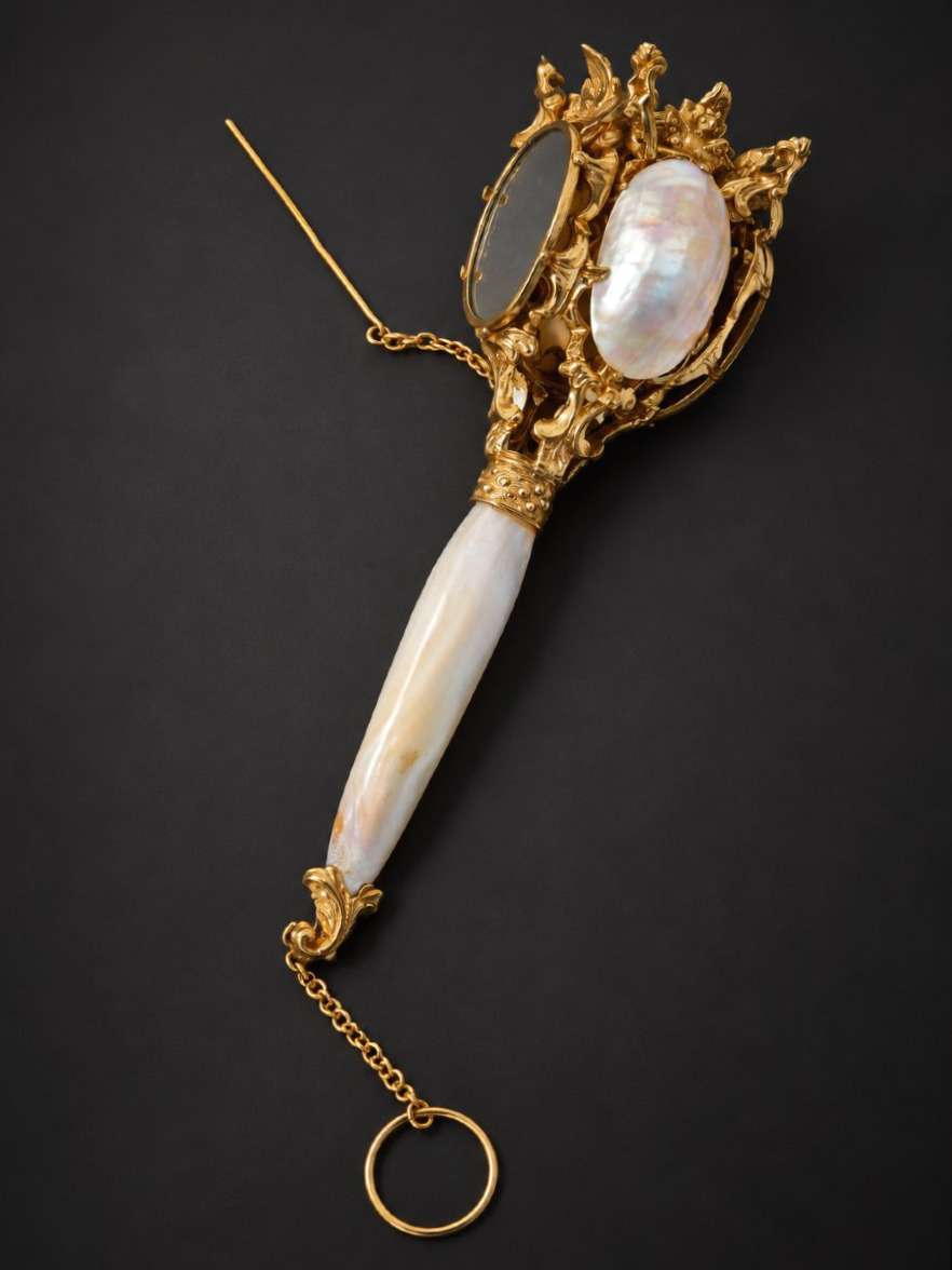 Porte-bouquet De Bal En Nacre &  Pomponne , XIXe siècle, vers 1850-1860 , Bijou Miroir-photo-3