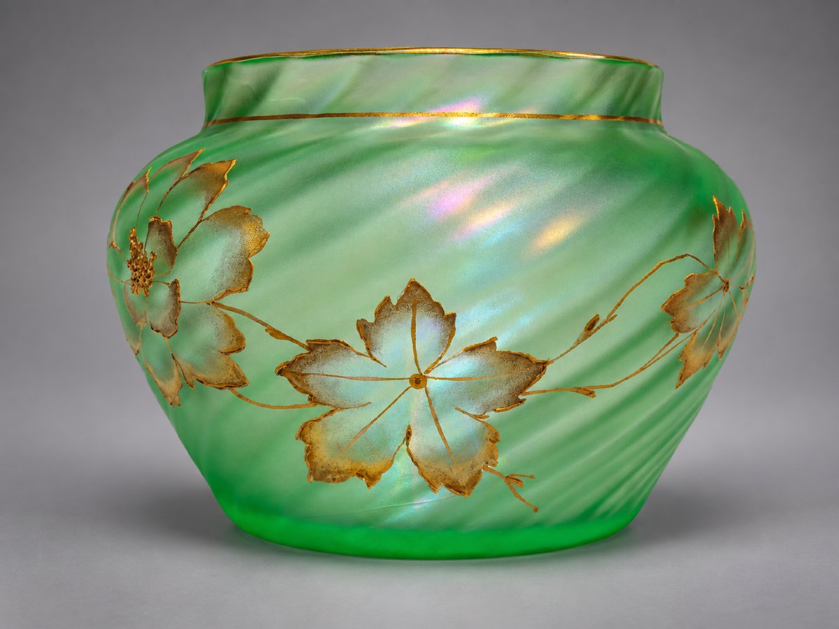 Vase En Verre Irisé , Escalier De Cristal XIXe Siecle , Verre Emaillé , Dorure Art Nouveau-photo-2