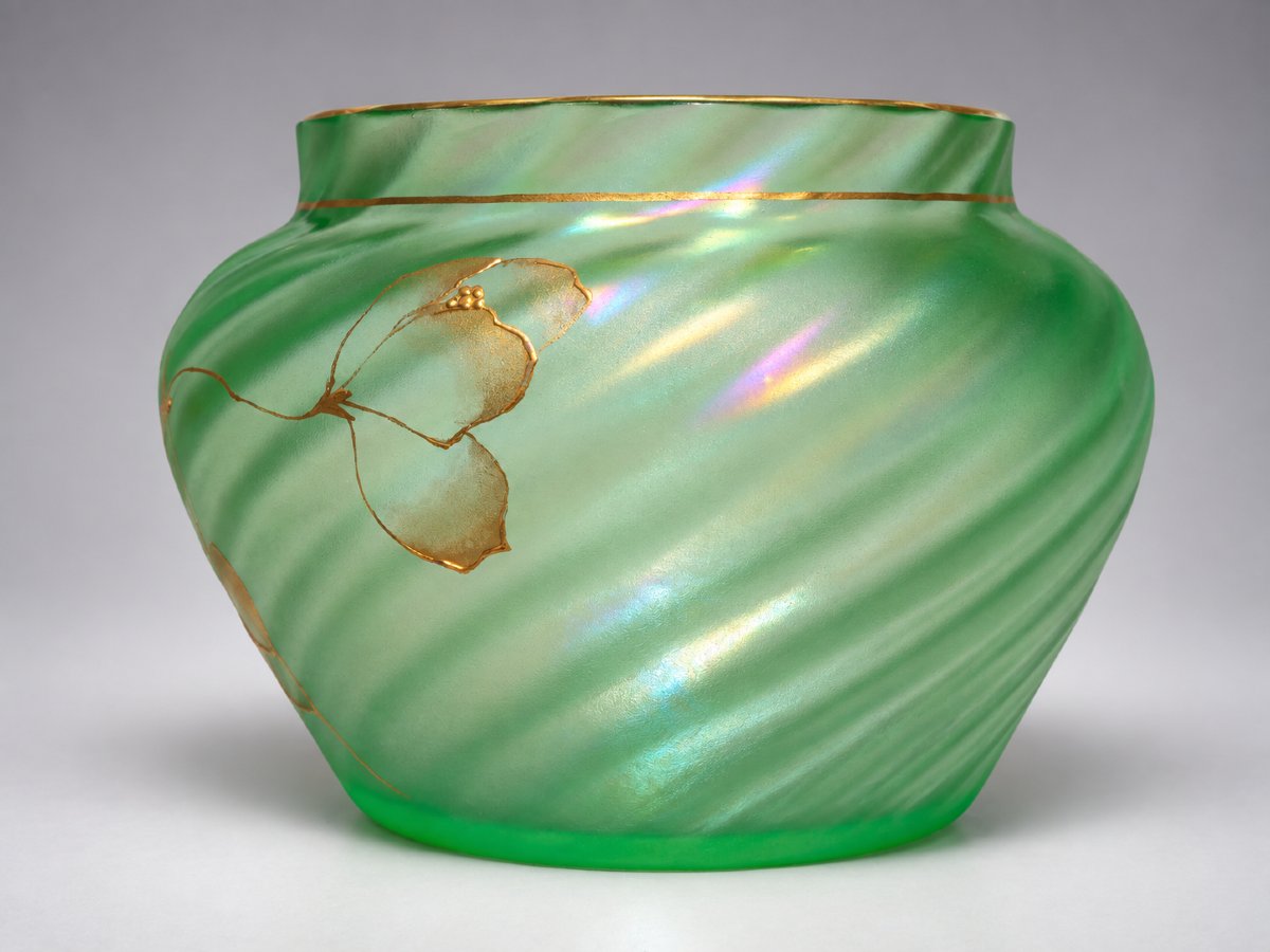 Vase En Verre Irisé , Escalier De Cristal XIXe Siecle , Verre Emaillé , Dorure Art Nouveau-photo-3