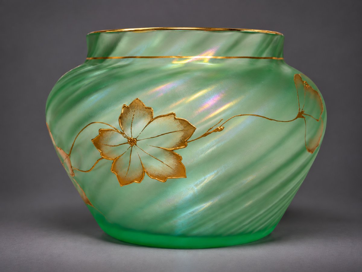 Vase En Verre Irisé , Escalier De Cristal XIXe Siecle , Verre Emaillé , Dorure Art Nouveau-photo-4