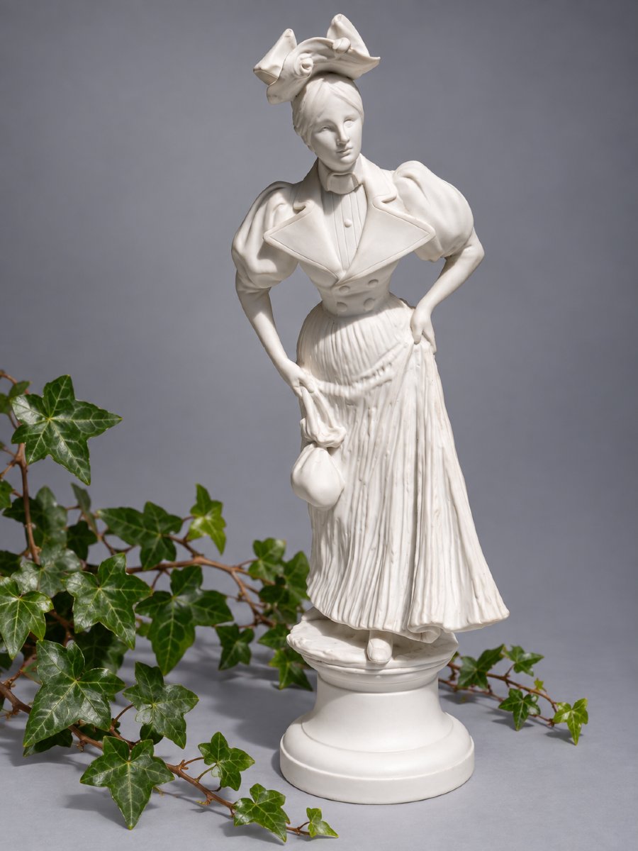 Sujet En Biscuit Naturel , Jeune femme élégante Sculpture 1895 - XIXe - Art Nouveau Parisienne