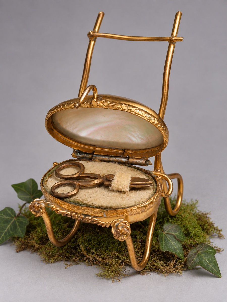 Nécessaire de Couture Miniature , Chaise En Nacre , Palais Royal Paris XIXe , Poupée 