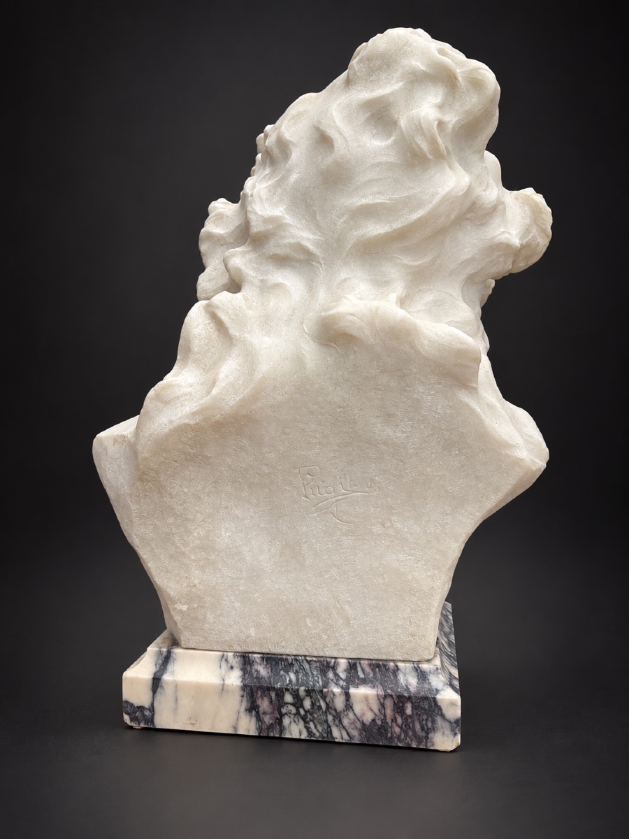 Art Nouveau-style Marble Bust, Young Woman, Signed By Pugi, 1900-photo-4