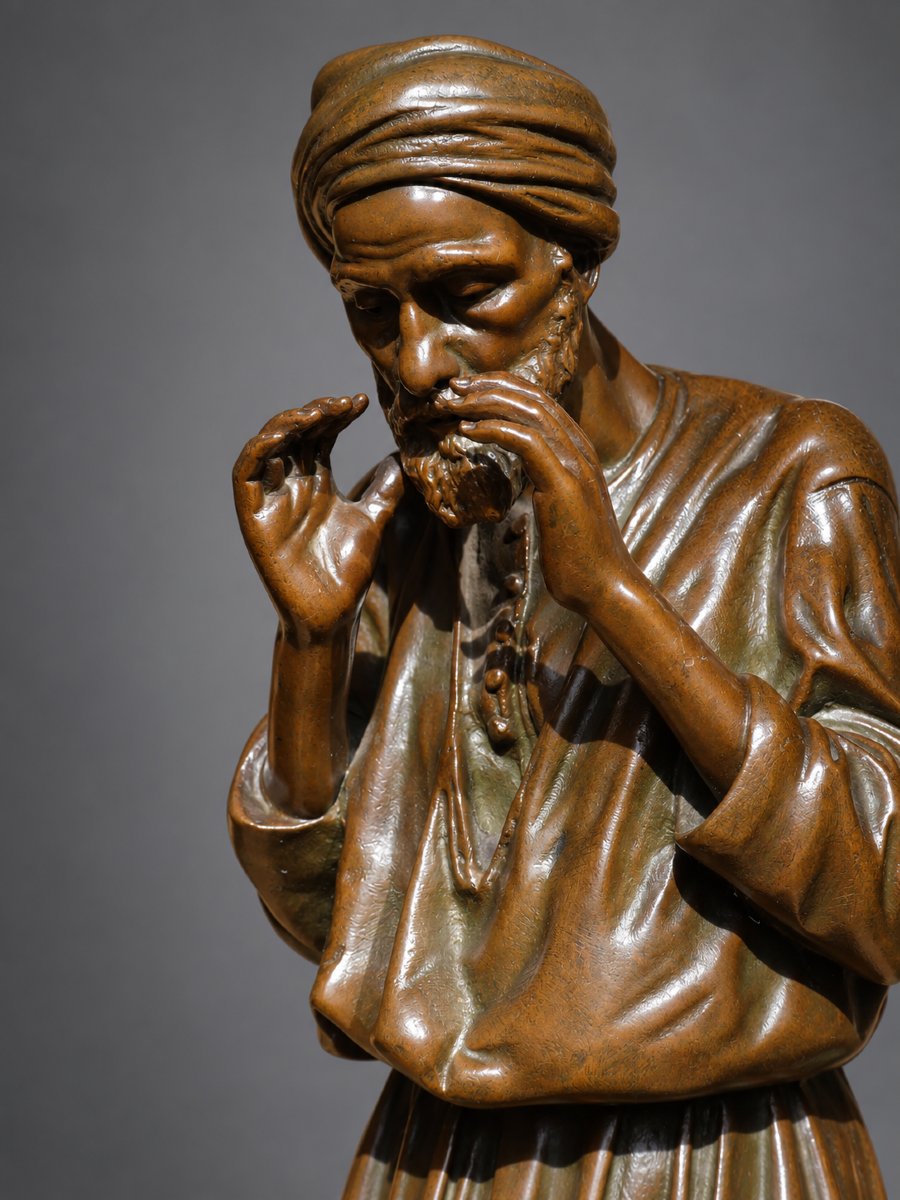 Polychrome Bronze Sculpture, Orientalist Subject, Arab Man In Prayer, Signed By Antoine Bofill -photo-2