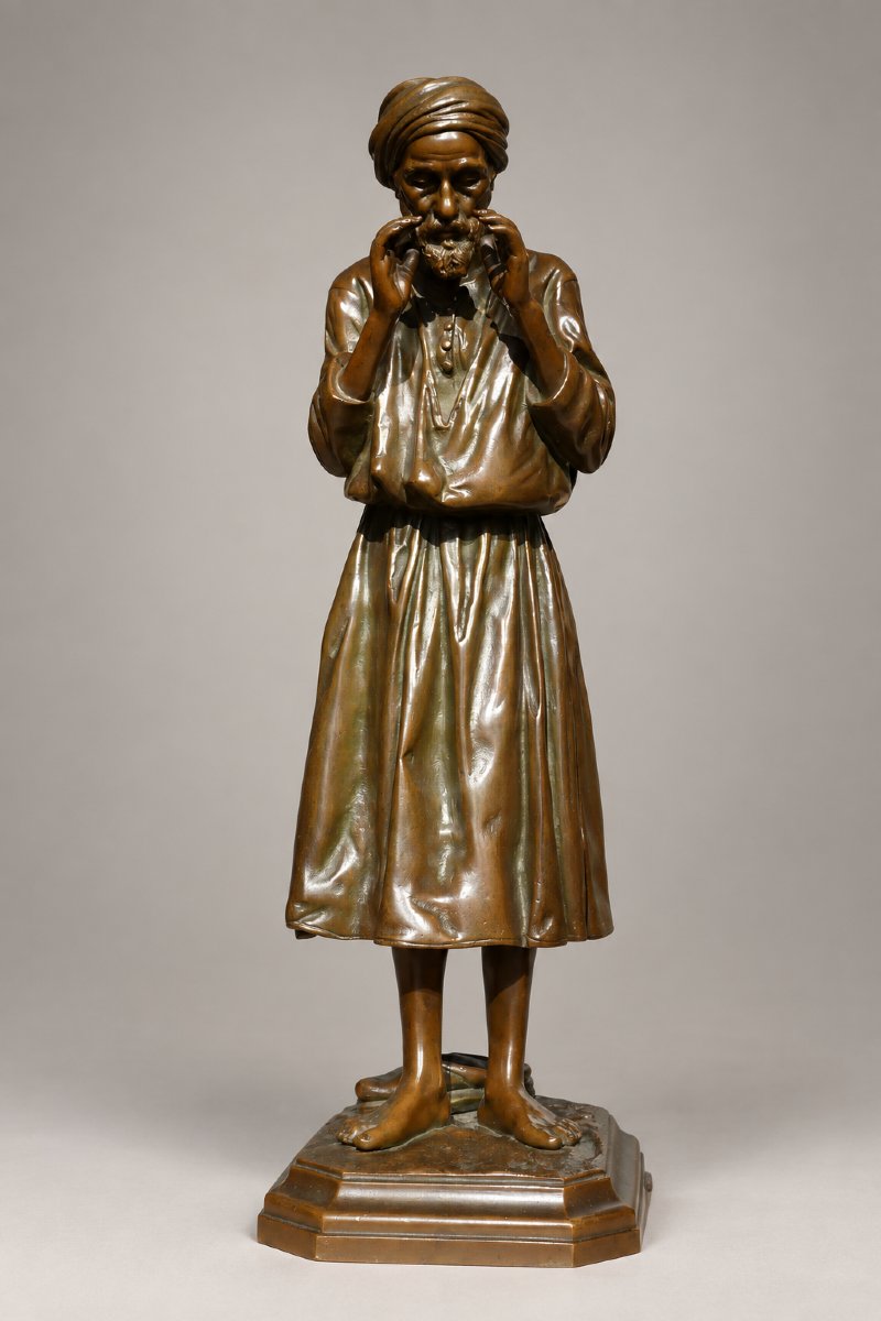 Polychrome Bronze Sculpture, Orientalist Subject, Arab Man In Prayer, Signed By Antoine Bofill -photo-3