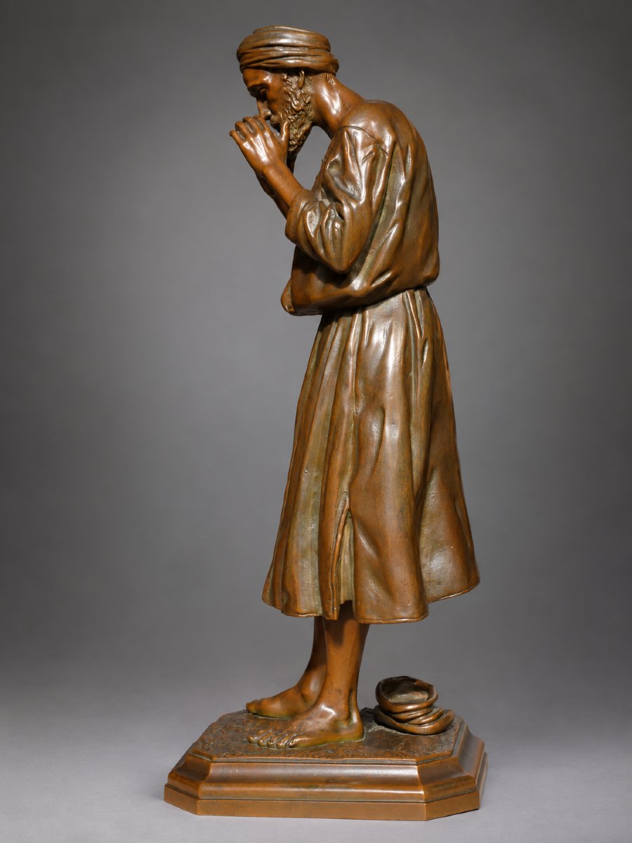 Polychrome Bronze Sculpture, Orientalist Subject, Arab Man In Prayer, Signed By Antoine Bofill -photo-4