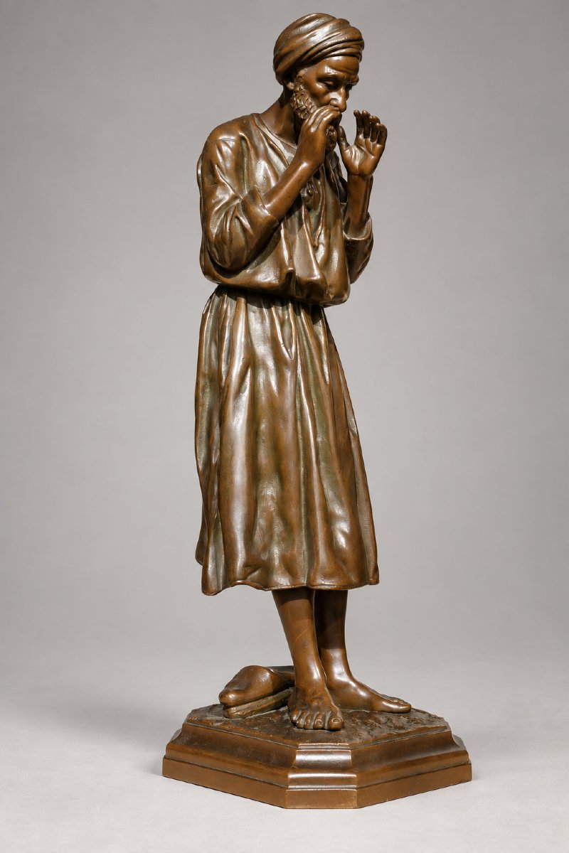 Polychrome Bronze Sculpture, Orientalist Subject, Arab Man In Prayer, Signed By Antoine Bofill -photo-2