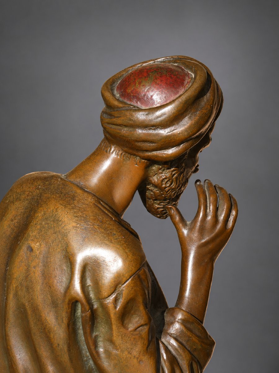 Polychrome Bronze Sculpture, Orientalist Subject, Arab Man In Prayer, Signed By Antoine Bofill -photo-4