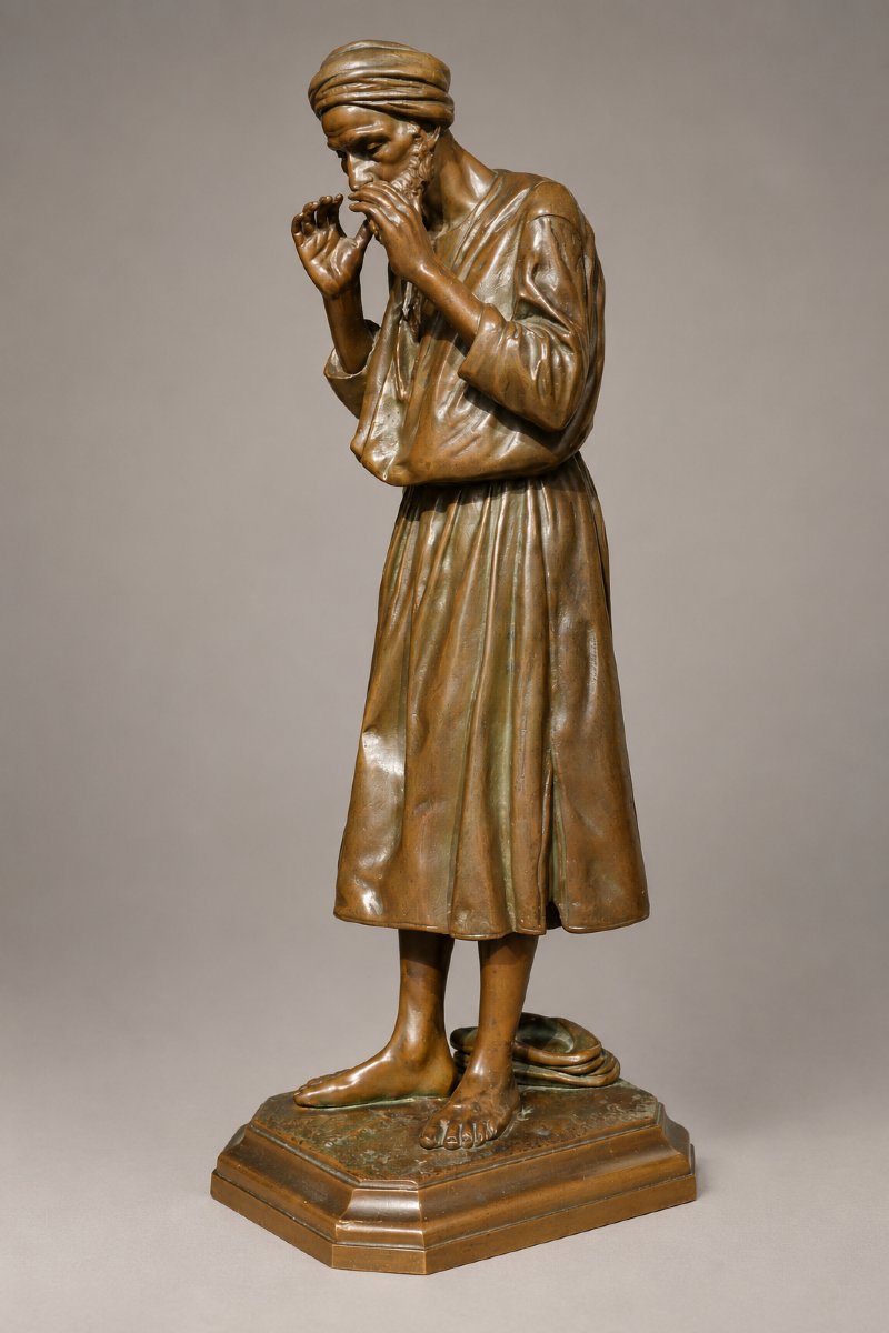 Polychrome Bronze Sculpture, Orientalist Subject, Arab Man In Prayer, Signed By Antoine Bofill -photo-5