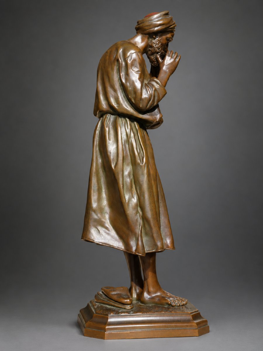 Polychrome Bronze Sculpture, Orientalist Subject, Arab Man In Prayer, Signed By Antoine Bofill -photo-7
