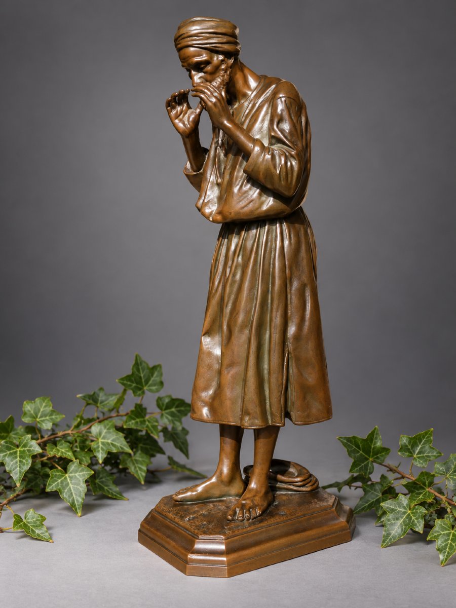 Polychrome Bronze Sculpture, Orientalist Subject, Arab Man In Prayer, Signed By Antoine Bofill 