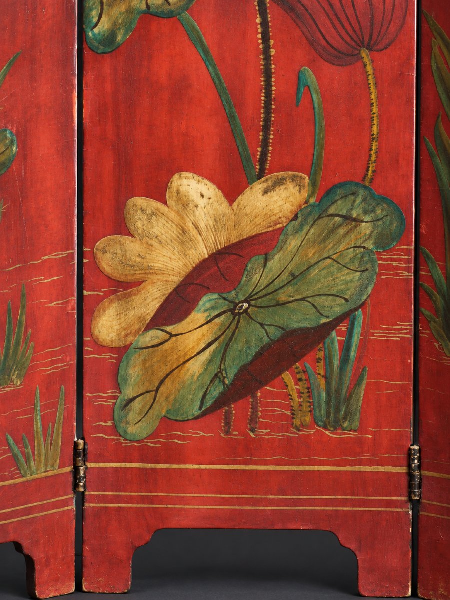 Paravent Asiatique , Laque De Coromandel , 6 Feuilles , Laque Rouge , XIXe siecle , Tete De Lit-photo-4