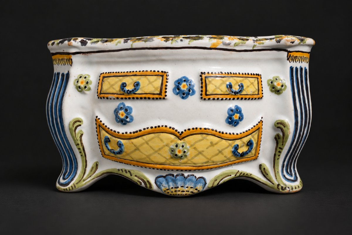 Commode Tulipiere En Faience De Nevers Style XVIIIe siecle , Trompe L'oeil ; Vase En Céramique-photo-2