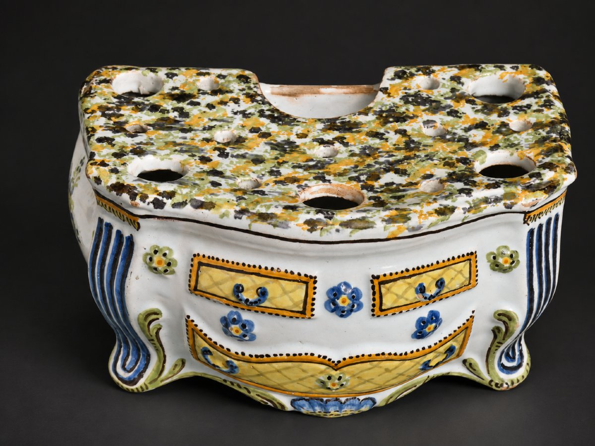 Commode Tulipiere En Faience De Nevers Style XVIIIe siecle , Trompe L'oeil ; Vase En Céramique-photo-3