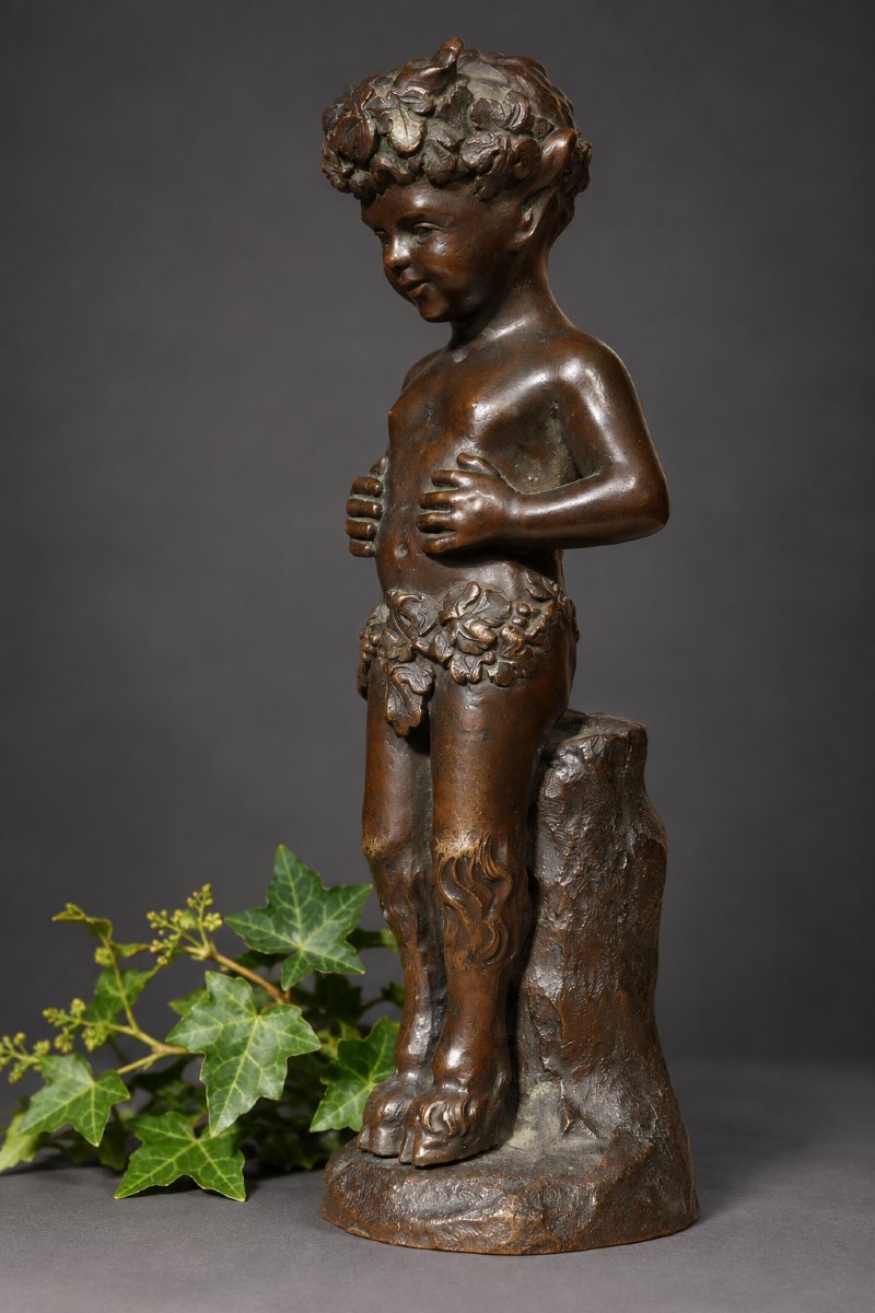 Sculpture, Children's Faun In Bronze, Napoleon III Period, Signed Clodion, 19th-century Mythology-photo-2