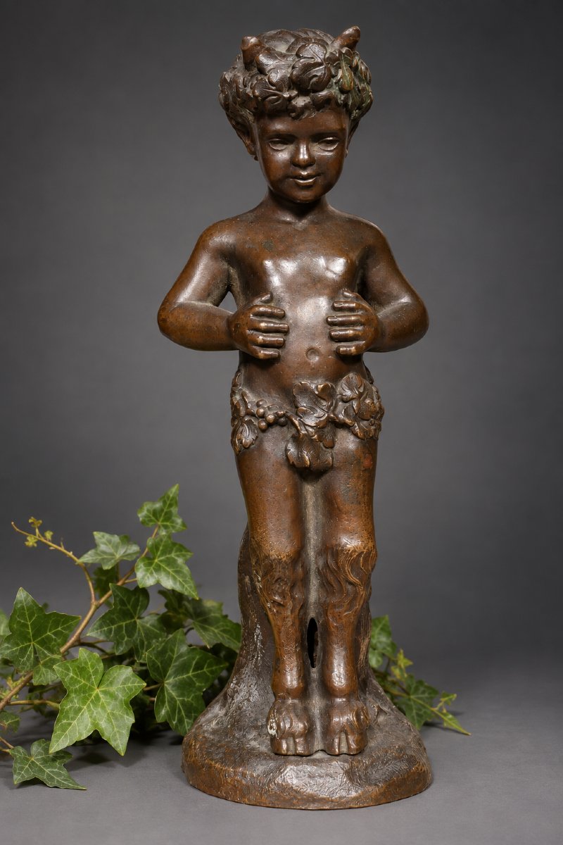 Sculpture, Children's Faun In Bronze, Napoleon III Period, Signed Clodion, 19th-century Mythology