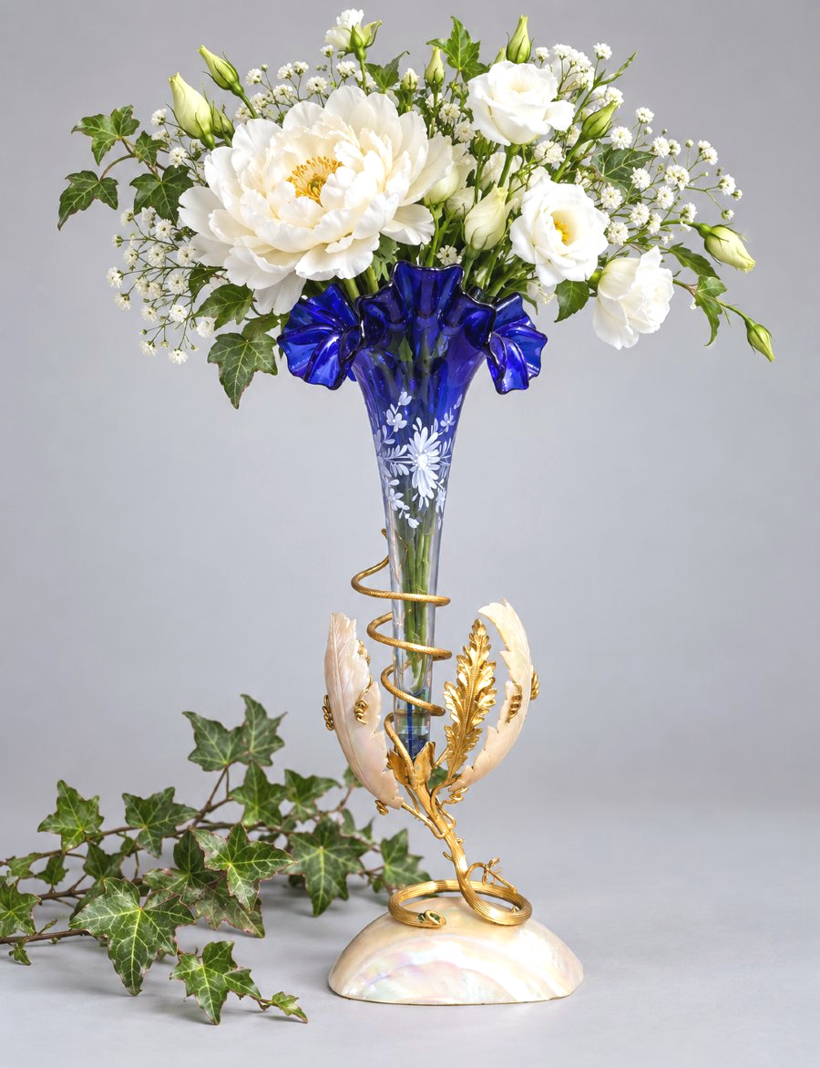 Napoleon III Tulip Vase, Souvenir From The Palais Royal, 19th Century, Napoleon III, Enameled Glass, Paris