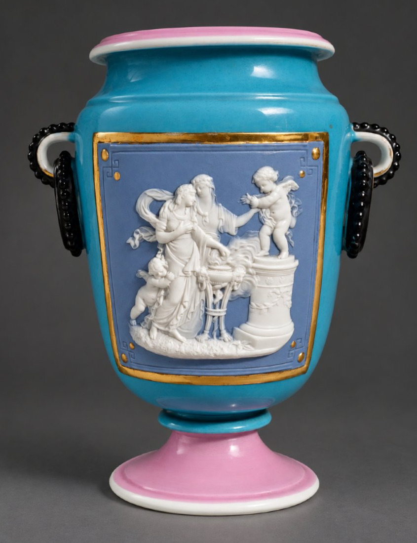 Vase En Porcelaine De Limoges & Biscuit , Camée De Style Empire , Napoleon III Henri Ardant XIX-photo-2