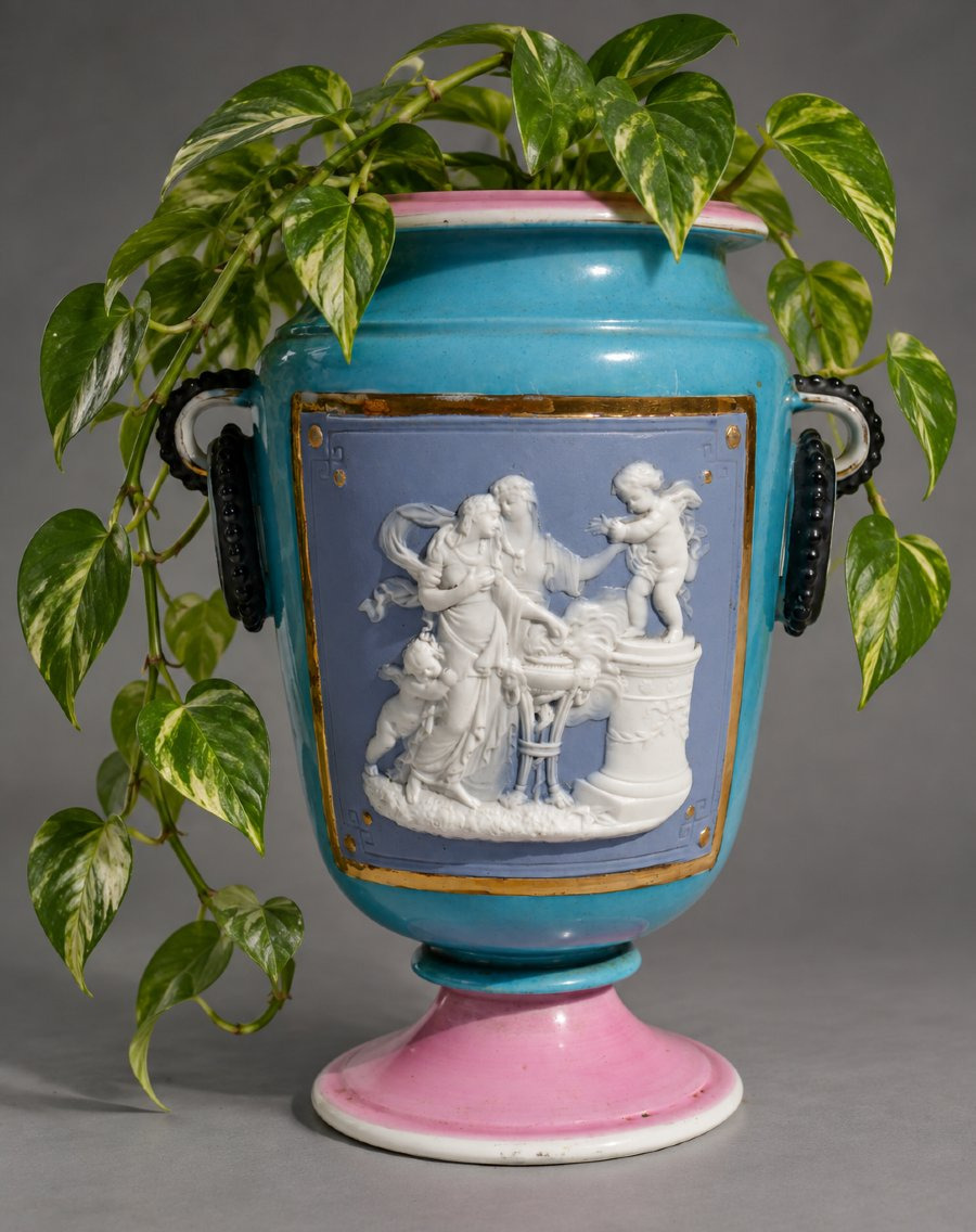 Vase En Porcelaine De Limoges & Biscuit , Camée De Style Empire , Napoleon III Henri Ardant XIX
