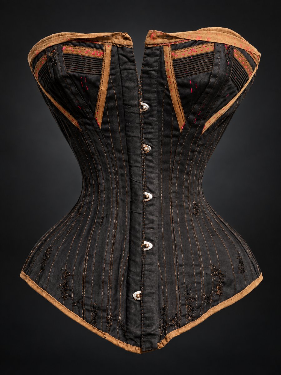 Corset , Lingerie XIXe , Mode Vers 1890 , Sous Vetement Mode , Belle Epoque , Satin Noir-photo-2