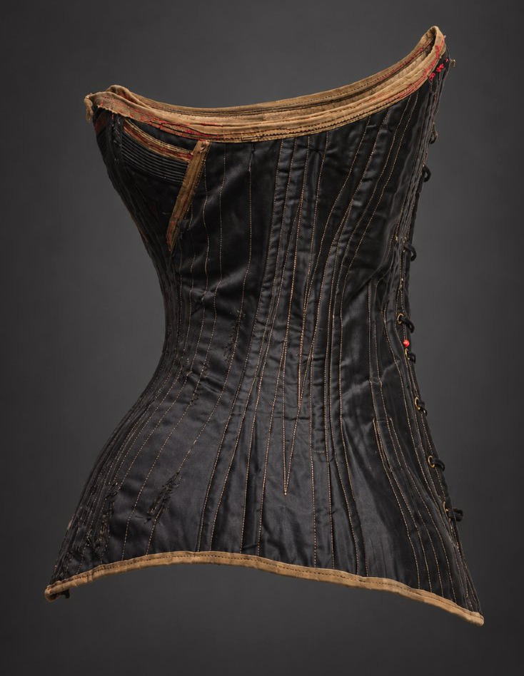 Corset , Lingerie XIXe , Mode Vers 1890 , Sous Vetement Mode , Belle Epoque , Satin Noir-photo-4
