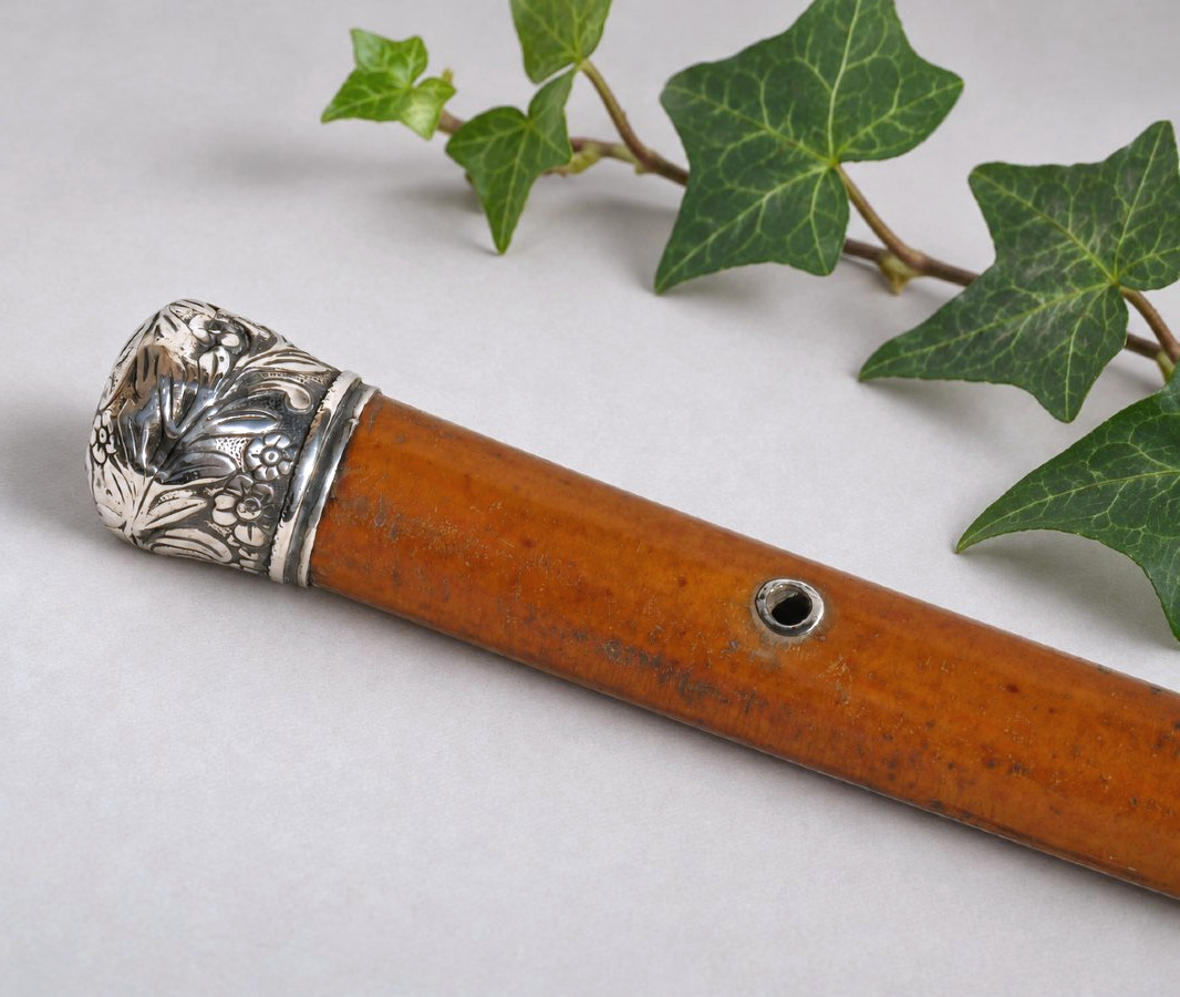Canne De Marche 1830 , Pommeau En Argent , Jonc De Malacca XIXe , Monogramme Dandy-photo-2
