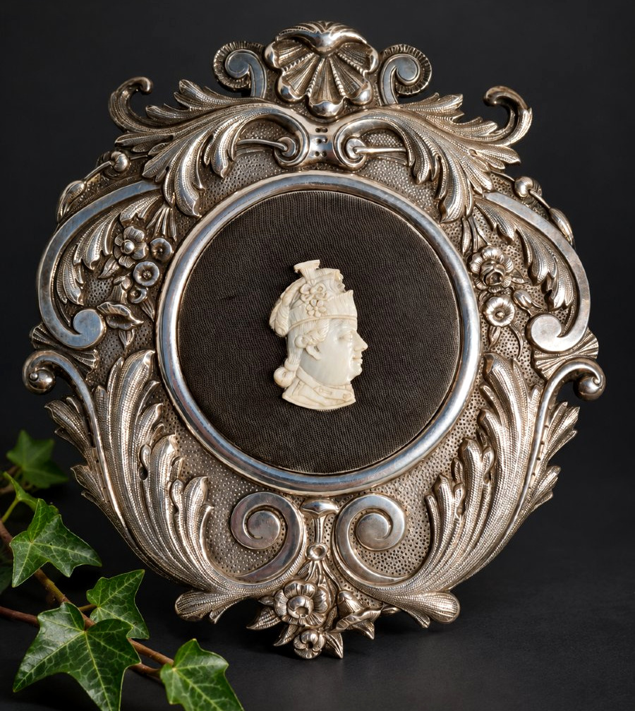 Profile Of The Duke Of Luynes, 18th Century, Silver Frame, General Of The Dragoons, Historical Souvenir 