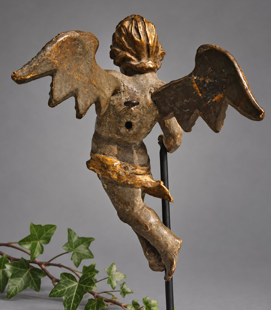 18th-century Polychrome Gilded Wooden Angel/putto, Cherub, Central Europe, Sculpture -photo-4