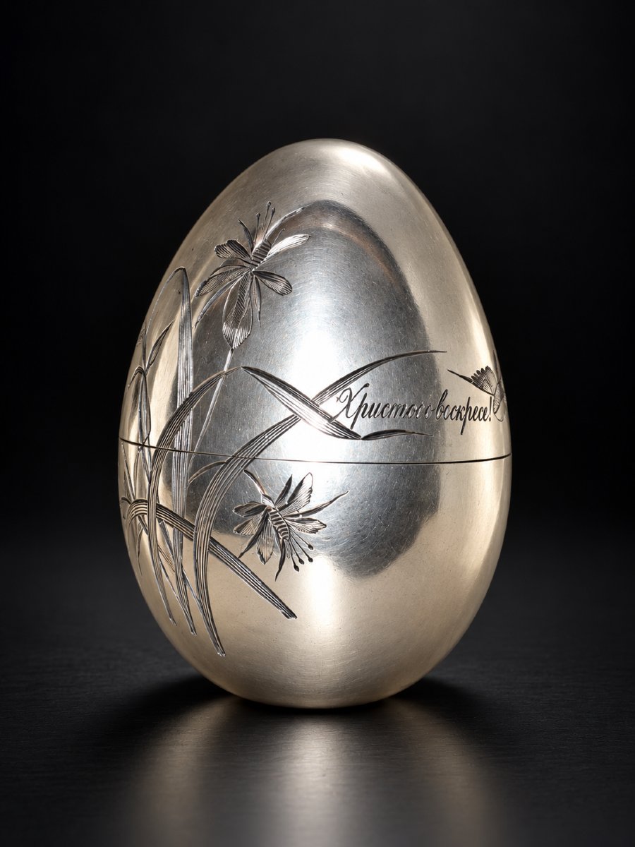 Œuf de Pâques russe en argent massif 84 zolotniki – Piotr Evstratovitch Abrossimov Moscou, XIXe-photo-2