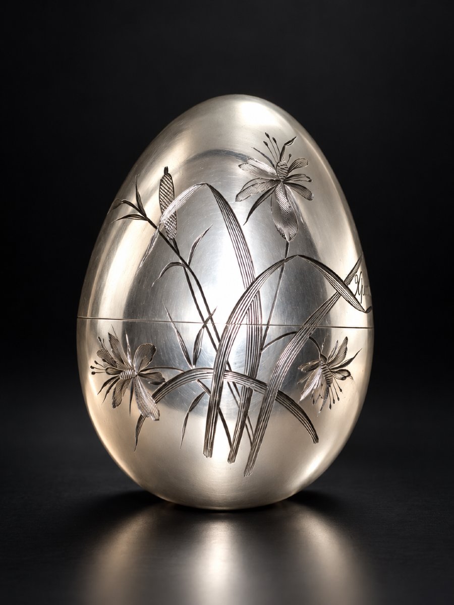 Œuf de Pâques russe en argent massif 84 zolotniki – Piotr Evstratovitch Abrossimov Moscou, XIXe-photo-3