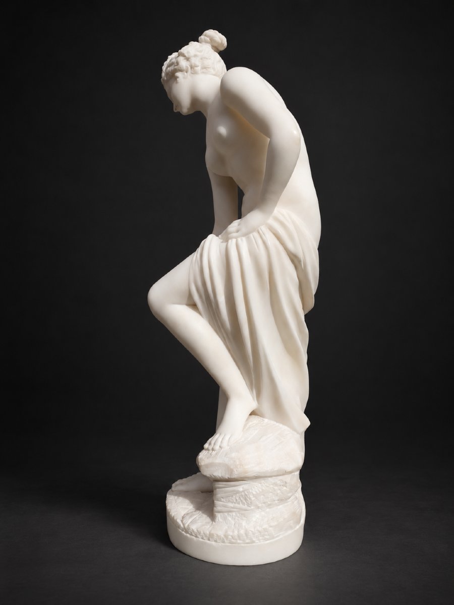 La Baigneuse dite Vénus sortant du bain Albâtre signé E. Scarcelli XIXe , Femme Nue Antique-photo-4